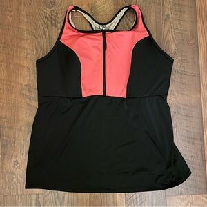 Livi Black and Pink Zip-Front Tankini Swim Top
